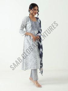 White Whisper Printed Cotton Floral Suit
