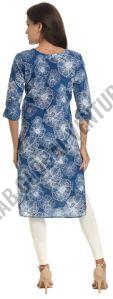 White Veil On Blue Cotton Kurti