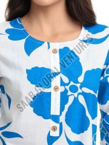 Blue Blossom Essence Pure Cotton Kurti