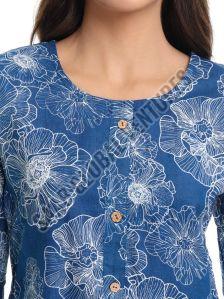 White Veil On Blue Cotton Kurti