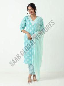 Cotton Calm Sky Blue Suit