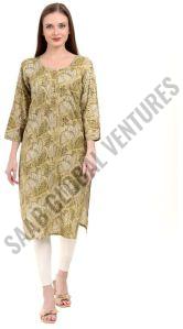 moss green botanical a-line kurti