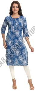 White Veil On Blue Cotton Kurti