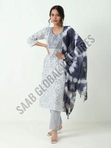 White Whisper Printed Cotton Floral Suit