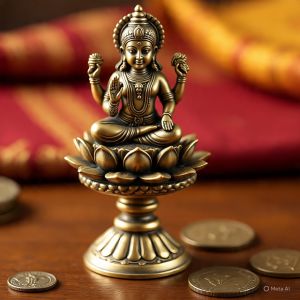 Brass Laxmi Mata Seating Lotus Statue