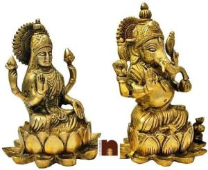 Golden Finish Brass Laxmi Ganesh Statue