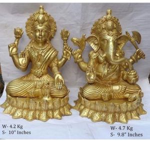 Polished Brass Lakshmi Ganesh Idol Statue
