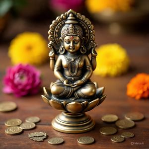 Pure Brass Laxmi Mata Seating Lotus Statue