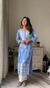 Ladies Heavy Mulmul Chikankari Kurti Set