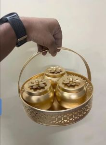 Diwali Gift Metal Tray with Dry Fruit Box