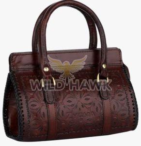 Hand Tooled Oxblood Leather Bowling Bag Style Handbag