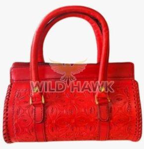 Hand Tooled Scarlet Red Leather Handbag