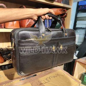 Mens Black Genuine Leather Briefcase and Laptop Bag