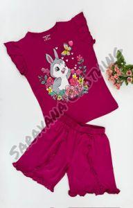 Girls Bunny Floral Print Shorts T-shirt Set