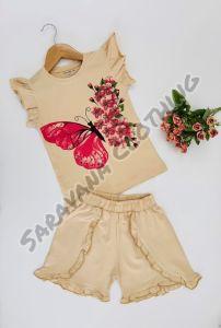 Girls Butterfly and Floral Print T-shirt with Shorts