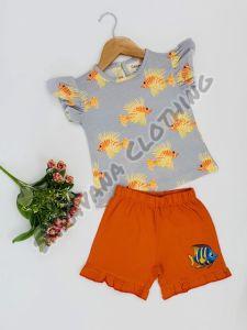 Girls Fish Print T-shirt with Shorts