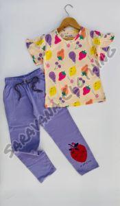 Girls Fruit Print T-shirt & Lilac Pajama Set