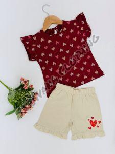 Girls Heart Print T-shirt with Shorts