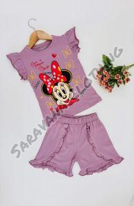 Girls Minnie Mouse Print T-shirt with Shorts