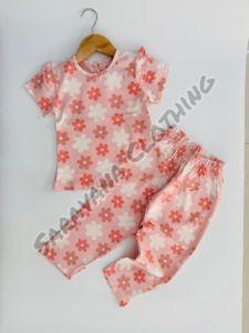 Girls Pink & White Floral Pajama Set
