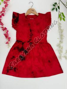 Girls Red Tie Dye Frock
