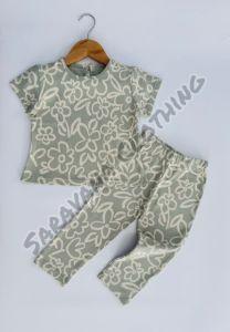 Girls Sage Green Floral Pajama Set