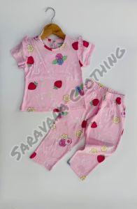 Girls Strawberry and Floral Pajama Set