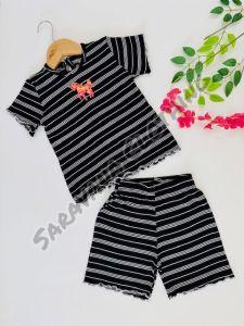 Girls Striped Top & Shorts Set
