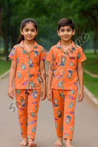 Kids Orange Dino Print Pajama Set