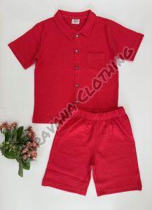 Kids Red Ribbed Co-ord Set