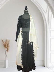 Black Georgette Slub Ladies Skirt Set