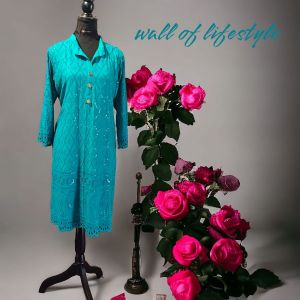 Blue Embroidered Rayon Kurti