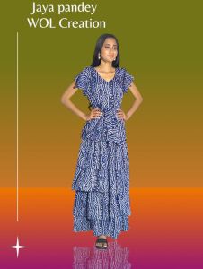 Blue Printed Synthetic Ladies Dress