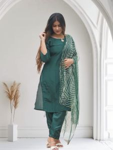 Bottle Green Ladies Silk Suit Set