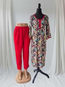 Multicolor Printed Rayon Kurti Pant Set