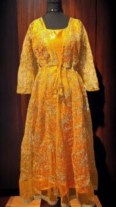 Orange Embroidered Ladies Kurti Set