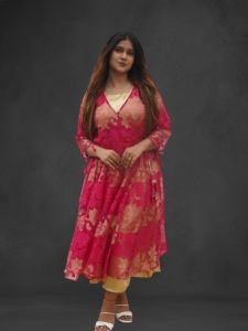Pink Satin Chanderi Anarkali Kurti