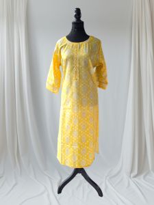 Yellow Printed Rayon Kurti
