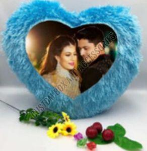 Heart Shape Blue Fur Photo Printed Sublimation Cushion