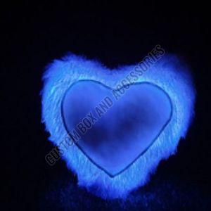 Heart Shape Blue Fur Photo Printed Sublimation LED Cushion