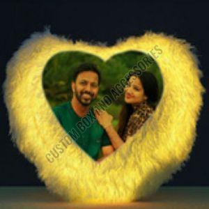 Heart Shape Yellow Fur Photo Printed Sublimation LED Cushion