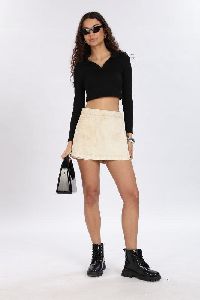 Ladies Beige Mini Skirt