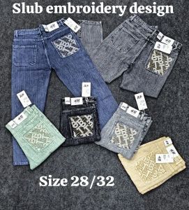 Unisex Slub Embroidery Design Denim Jeans