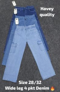 Unisex Plain Wide Leg Denim Jeans