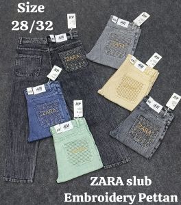 Unisex Slub Embroidery Denim Jeans