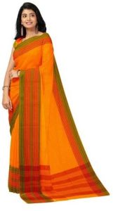 Casual Wear Cotton Plain Orange Saree