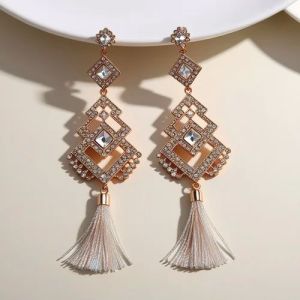 Long Tassel Design Artificial Dangler Earrings