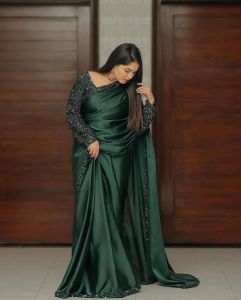 Plain Green Satin Silk Saree