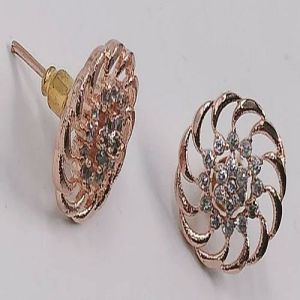 Round Rose Gold Imitation Stud Earrings