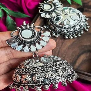 Traditional Oxidized Silver Jhumkas Earrings